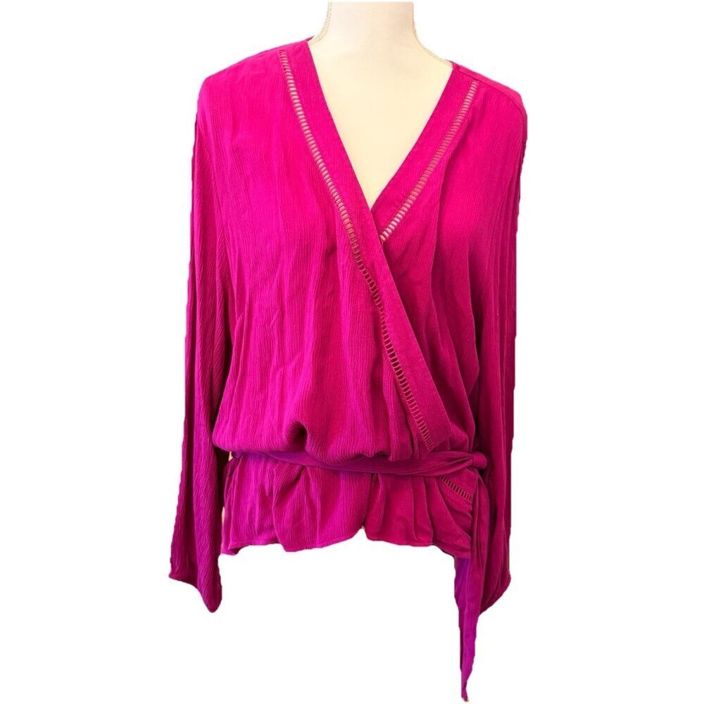 NWOT Women’s INC International Concepts Pink Rayon Ladder Trim Wrap Blouse XL